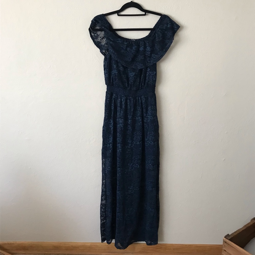 Love Reign Women Off The Shoulder Lace Maxi Dress Teal Size M Charming Charlie